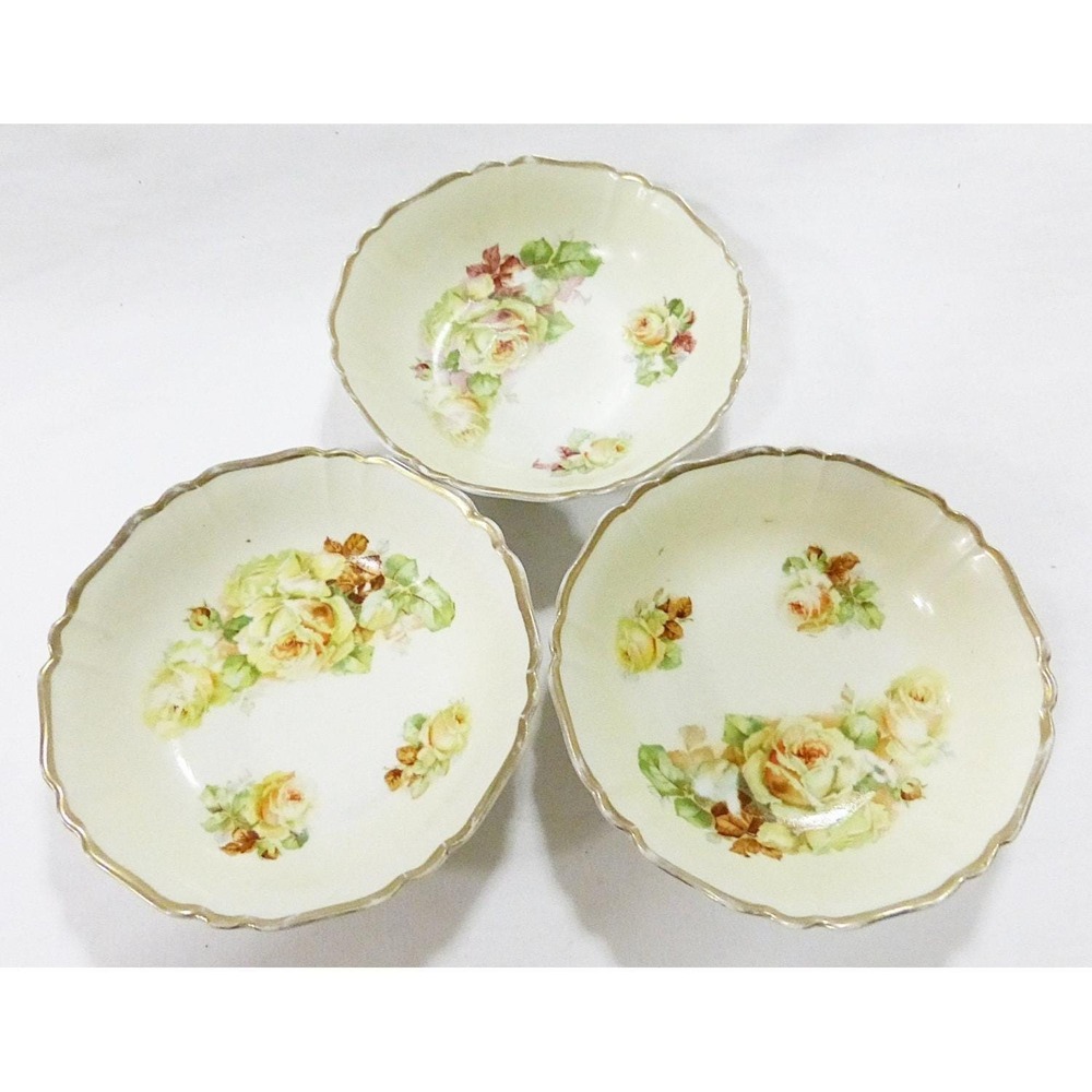 Vtg Bavaria Germany fruit bowl plate roses gold trim set of 3 cottgaecore
